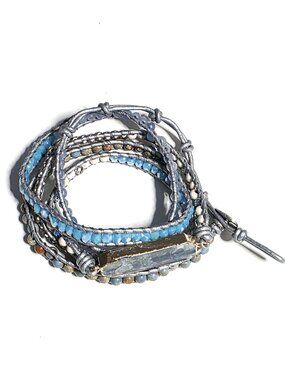 Blue gemstone druzy wrap bracelet
